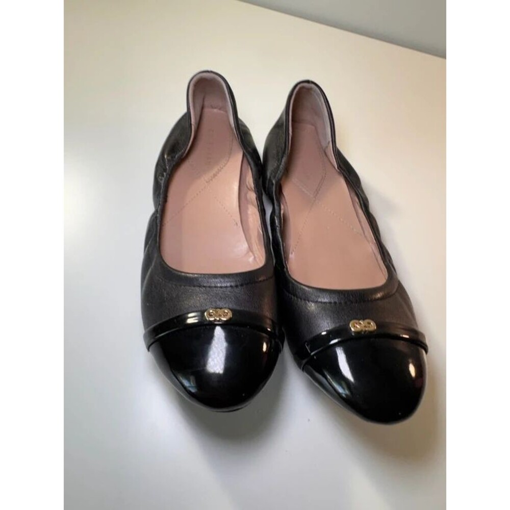 Women’s leather black patent toe flat slip on USA 8B shoes Cole Haan
